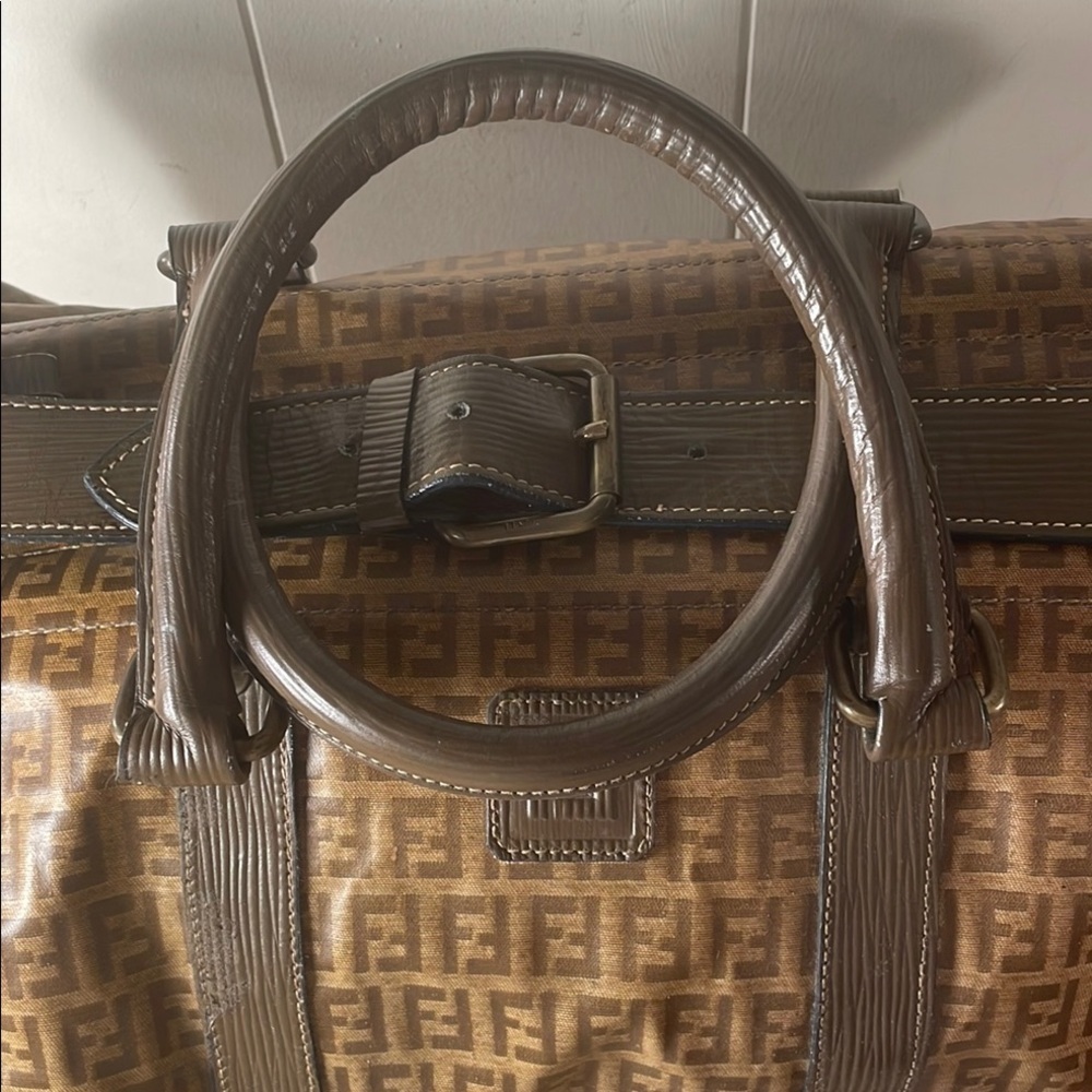 Fendi Zucca 48h Boston Brown Duffel Travel Bag with Monogram Design Unisex As Is - Picture 3 of 13